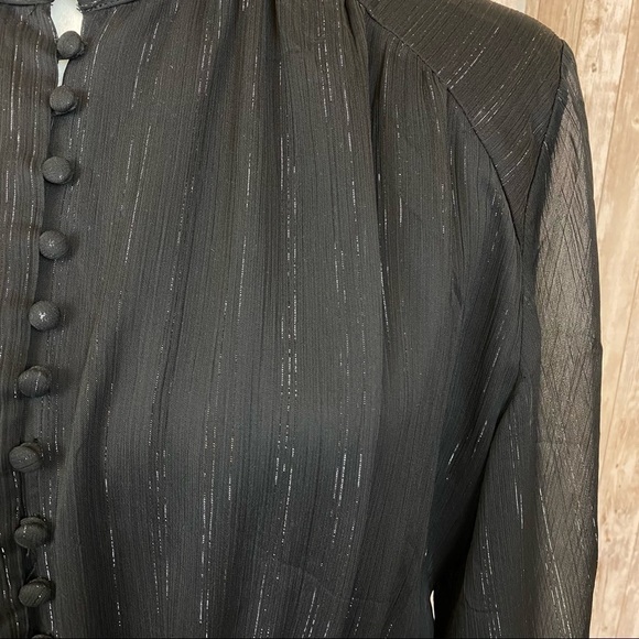 House of Harlow 1960 Long Sleeve Ruched Skirt Button Front Metallic Lurex Dress - Picture 3 of 13